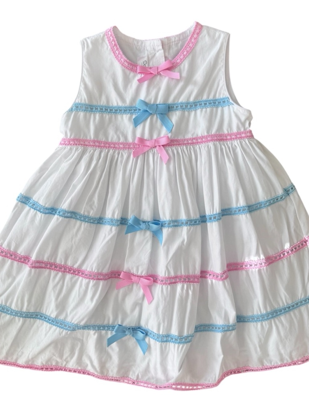 Dondolo White Dress with Pink and Blue Bows Size 3